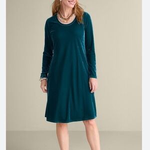 Soft Surroundings Women Velvet Dress Knee Length 2X Stretch Fall Velour Green